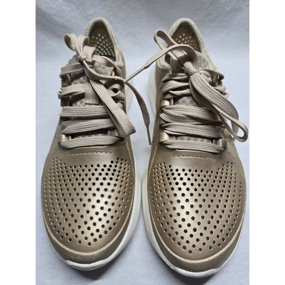 Crocs Lite Ride Pacer Perforated Champagne Sneakers Women’s Sz 8 Comfort Shoes - Picture 3 of 16